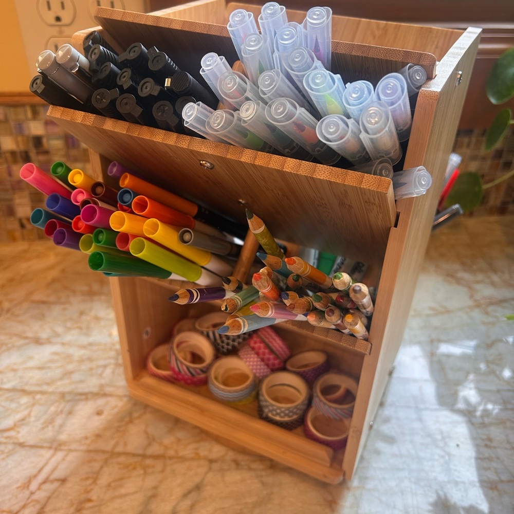 Bamboo rotating Desk Organizer
